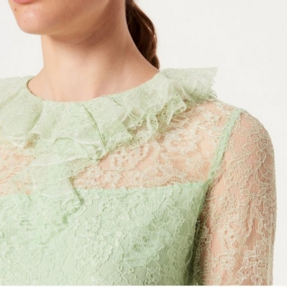 SANDRO Cocqette Ruffled corded lace mini dress, Mint Green, Size 8 - Picture 4 of 16